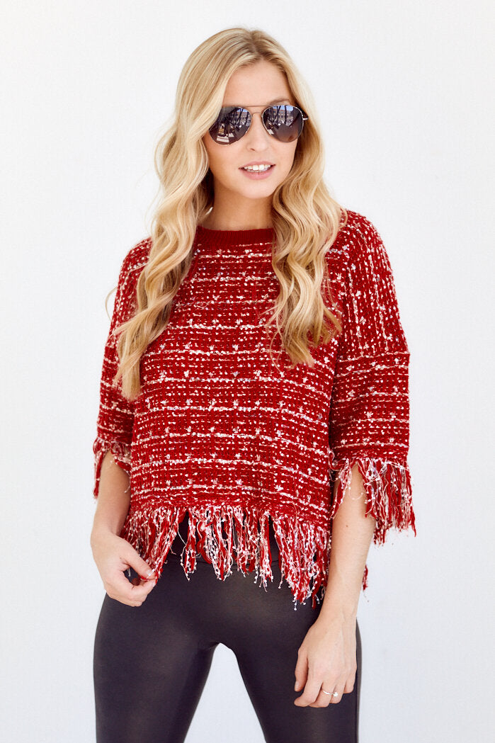 SALE - Salette Fringe Tweed Top - fab'rik