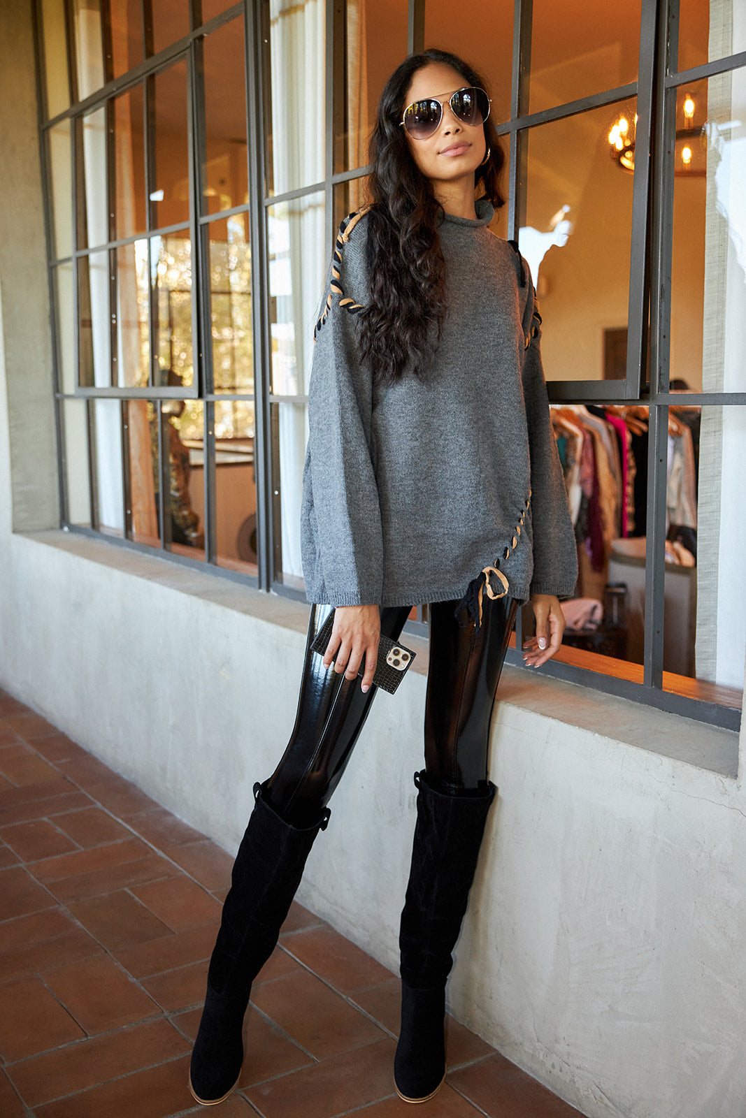 SALE - Leland Lace Up Detail Sweater - fab'rik