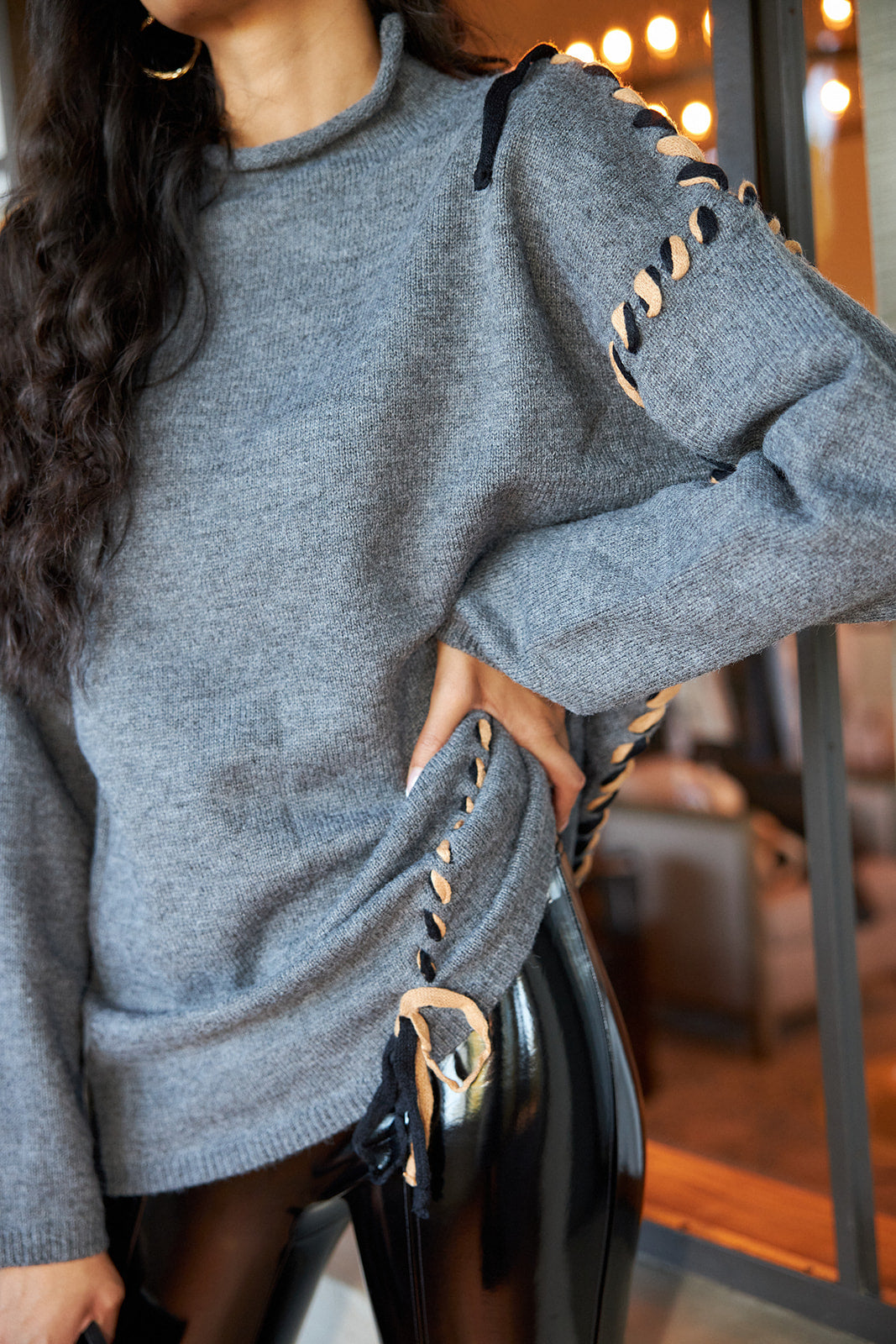 SALE - Leland Lace Up Detail Sweater - fab'rik