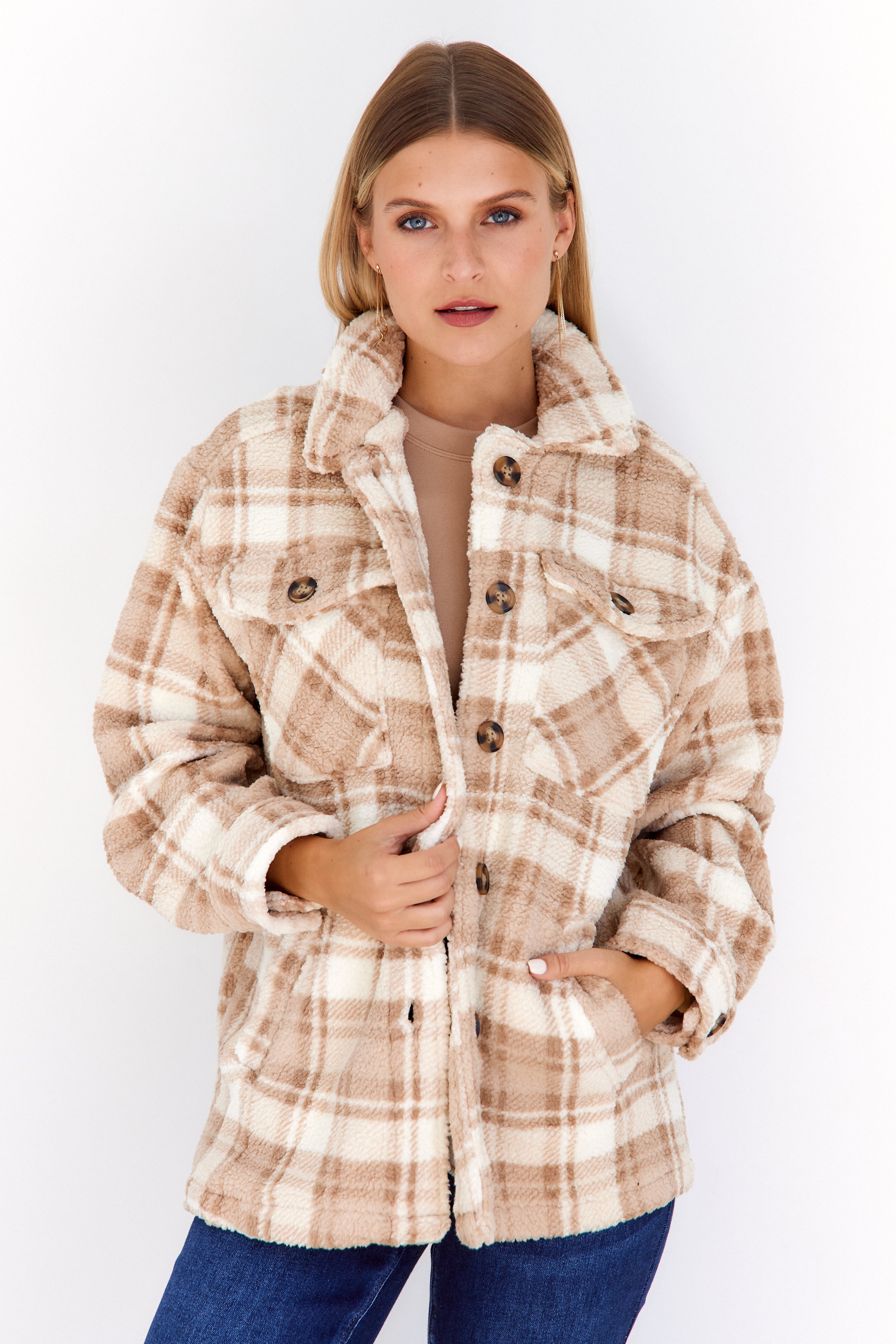 Nikki Fuzzy Plaid Shacket - fab'rik