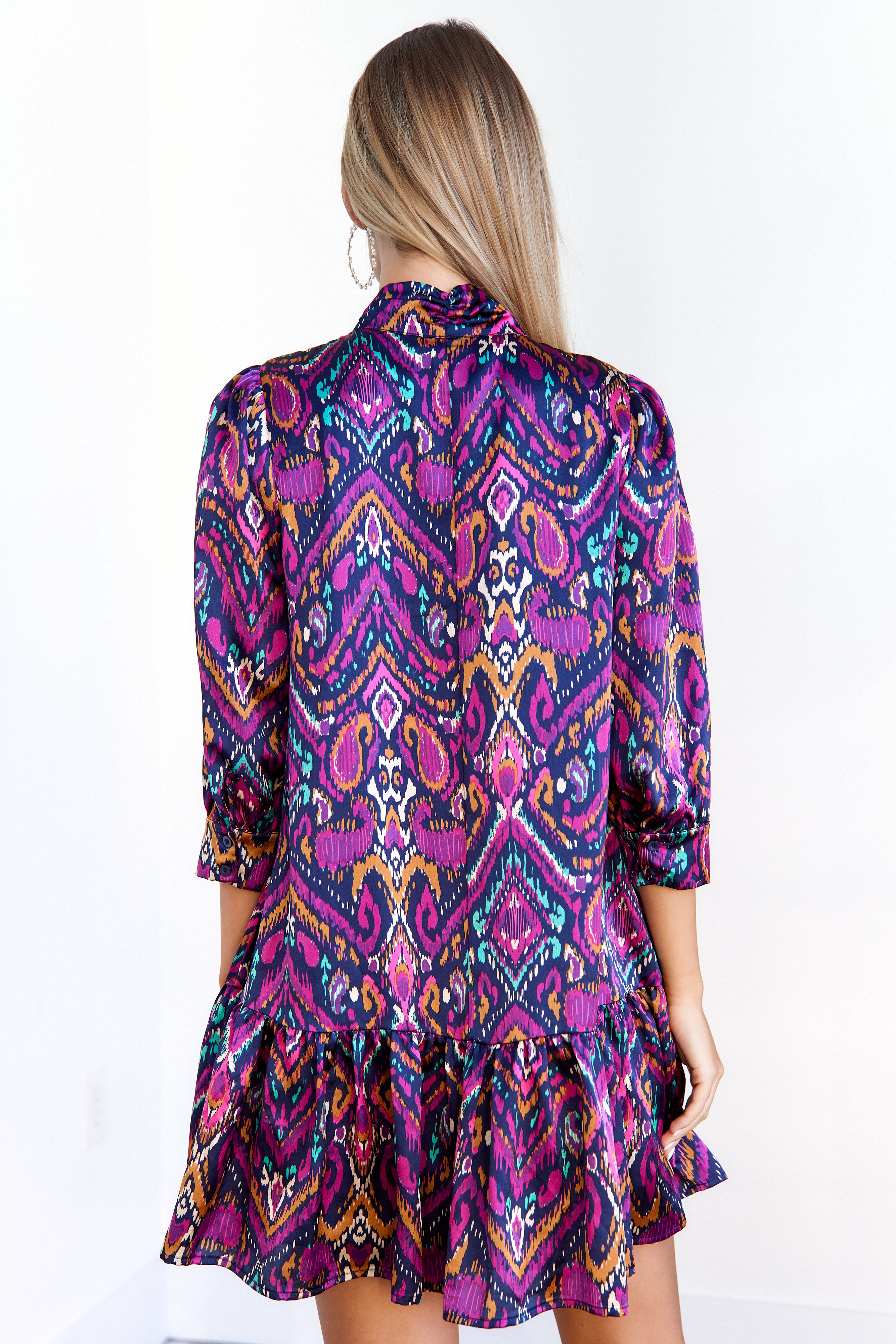 Bentley Tie Neck Printed Mini Dress - fab'rik