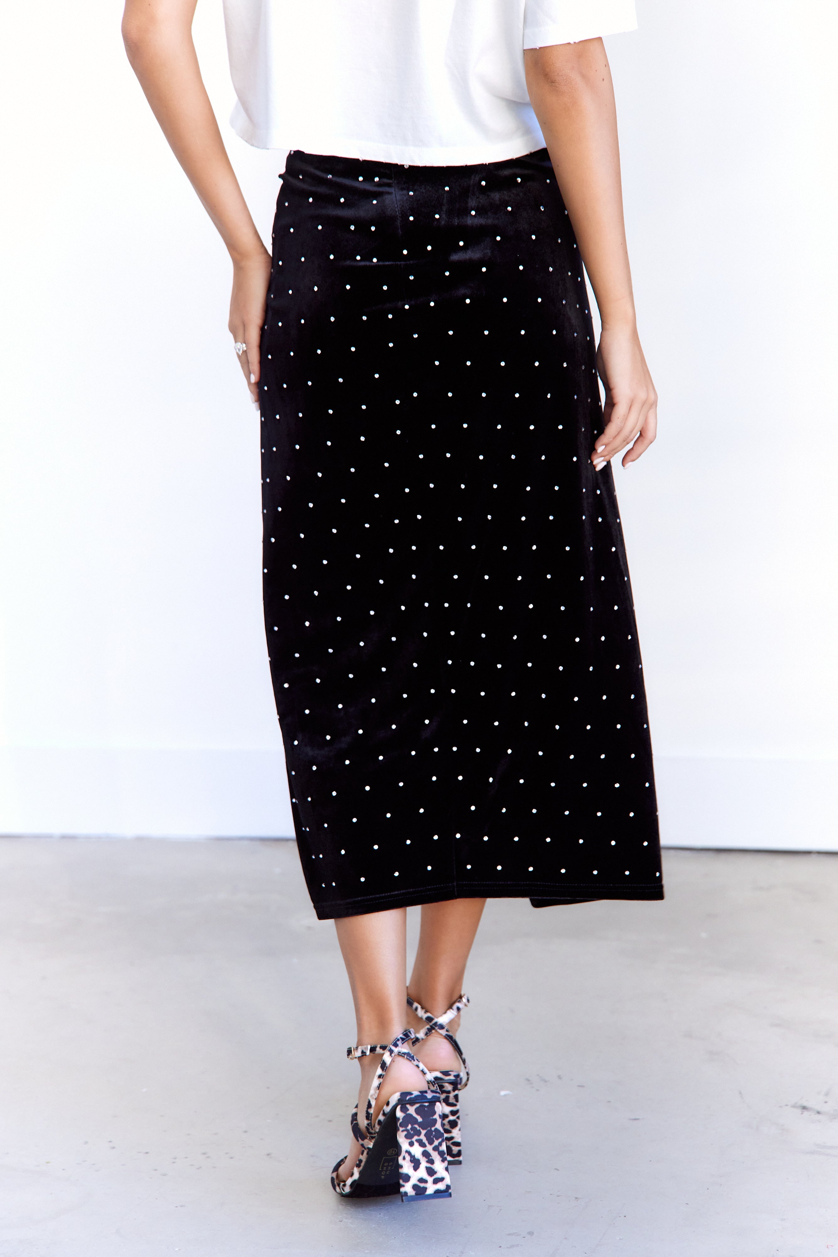 Cal Velvet Rhinestone Midi Skirt - fab'rik