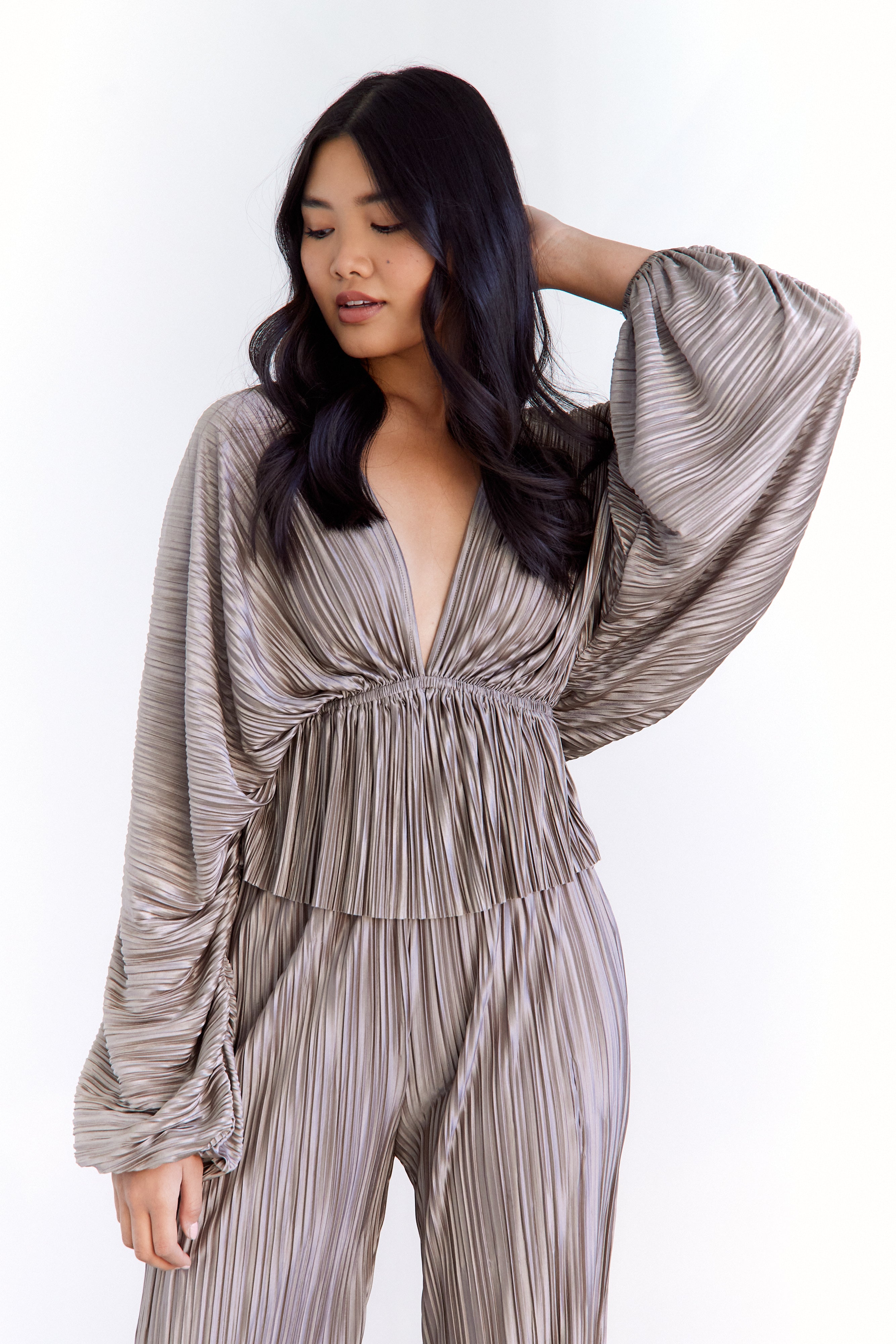 Cecilia Pleated V Neck Blouse - fab'rik