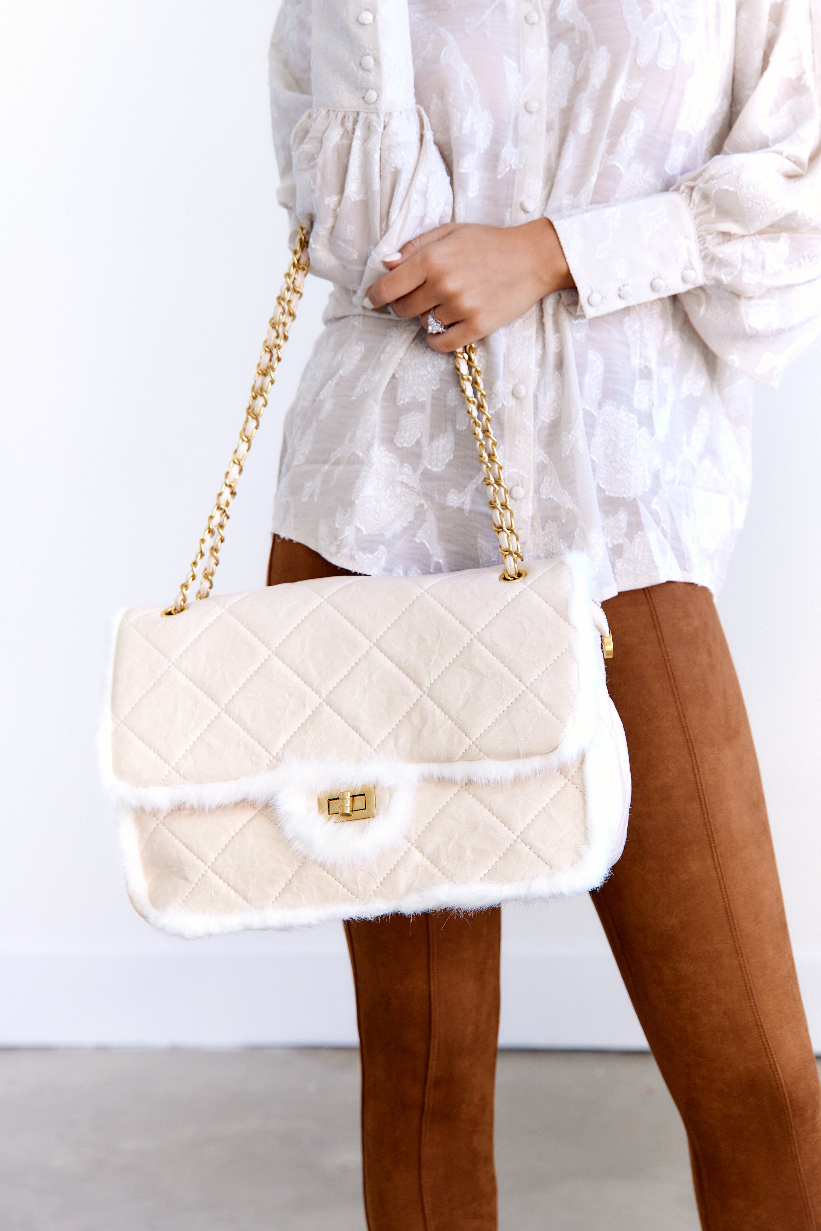 Viola Fur Trim Quilted Bag - fab'rik