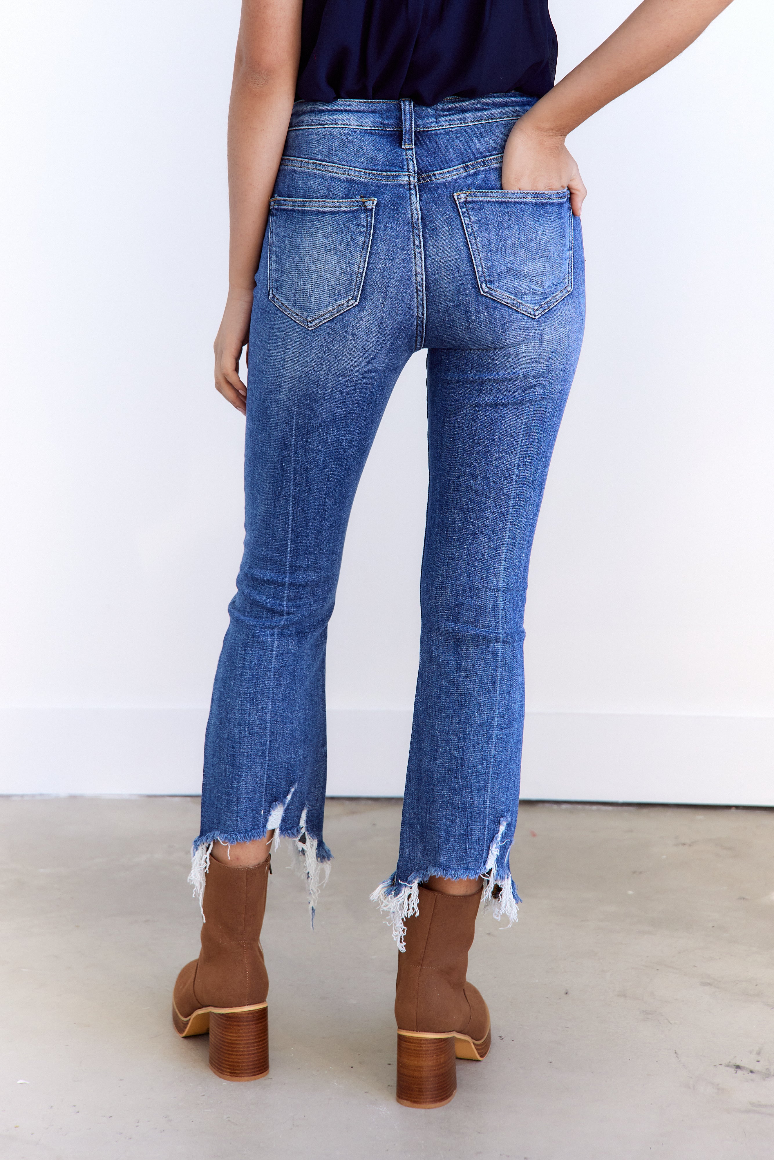 Clara Distressed Cropped Flare High Waisted Jeans - fab'rik