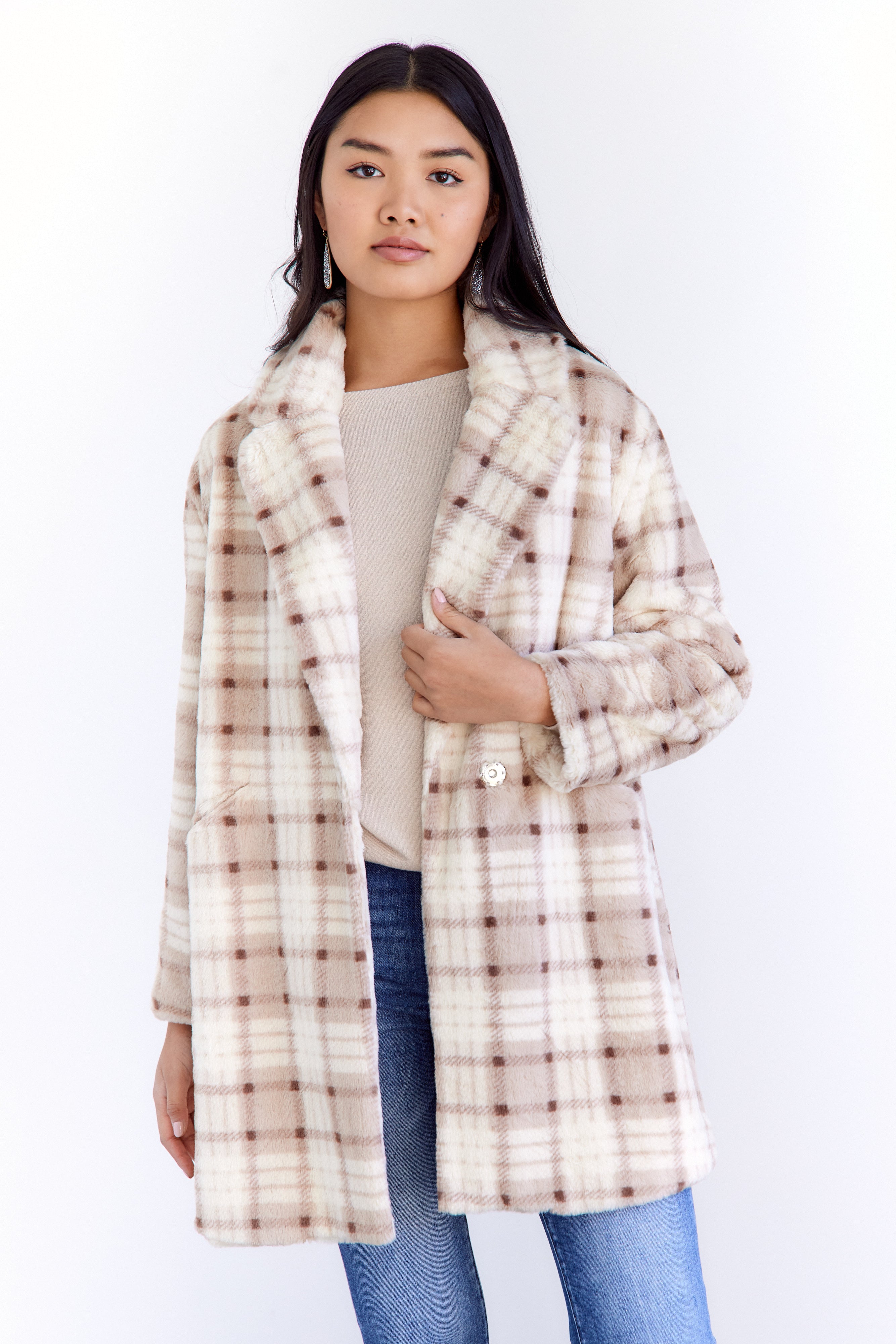 Tinsley Fuzzy Plaid Coat - fab'rik