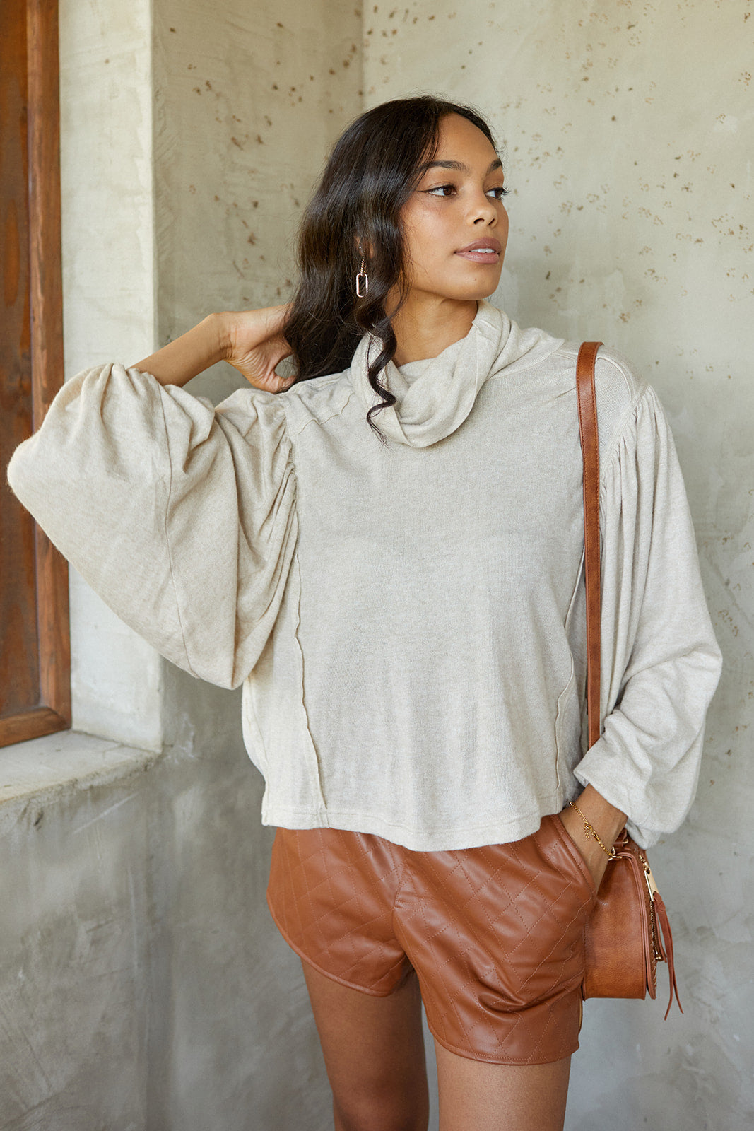 SALE - Graylie Puff Sleeve Cowl Neck Sweater - fab'rik