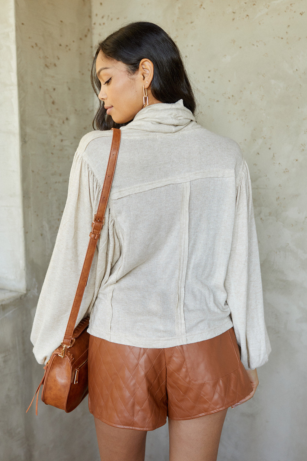 SALE - Graylie Puff Sleeve Cowl Neck Sweater - fab'rik