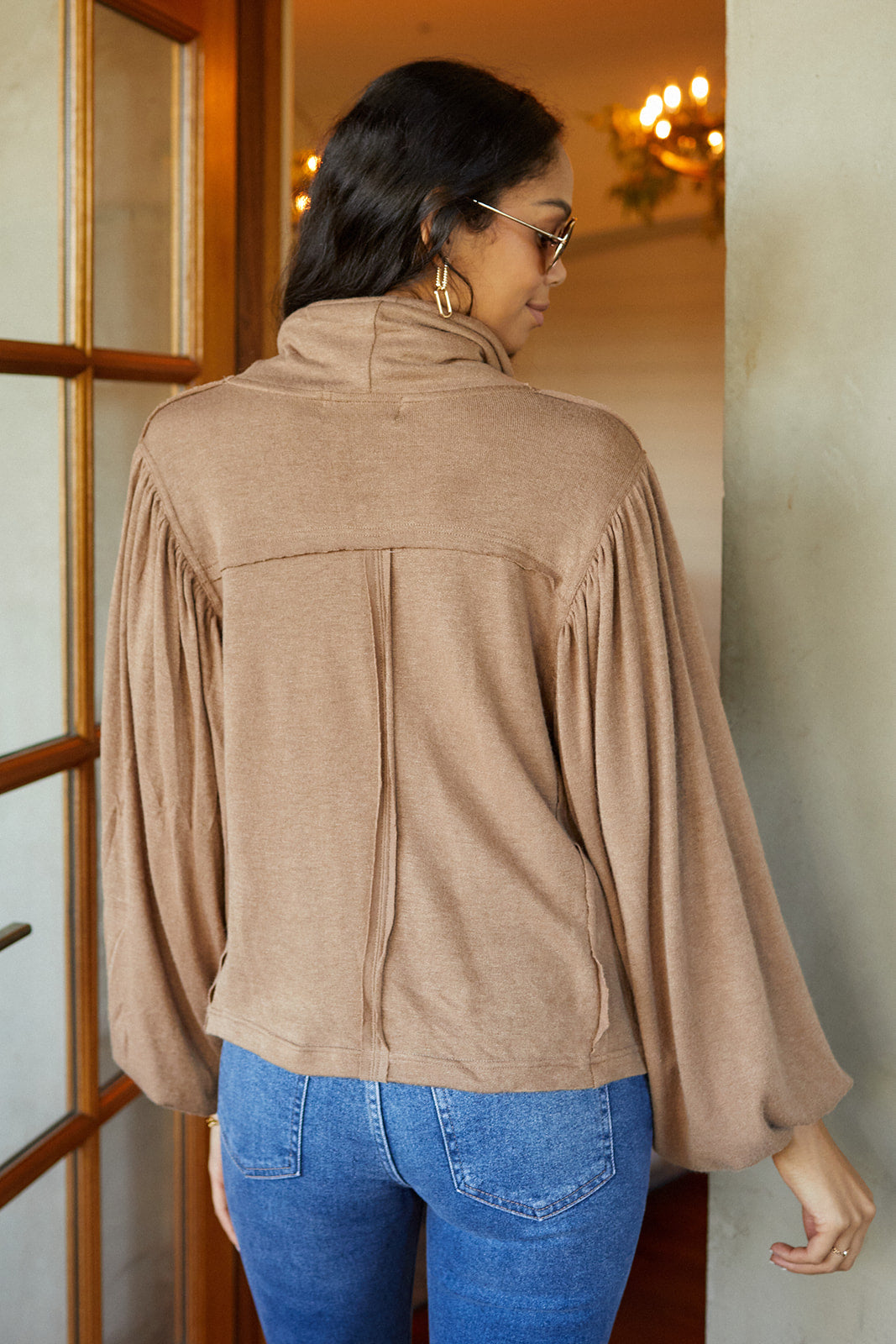 SALE - Graylie Puff Sleeve Cowl Neck Sweater - fab'rik
