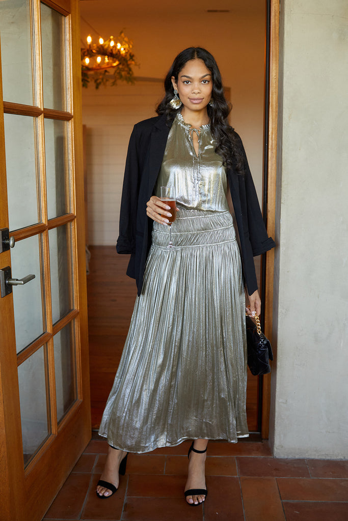 SALE - Warner Metallic Pleated Dress - fab'rik