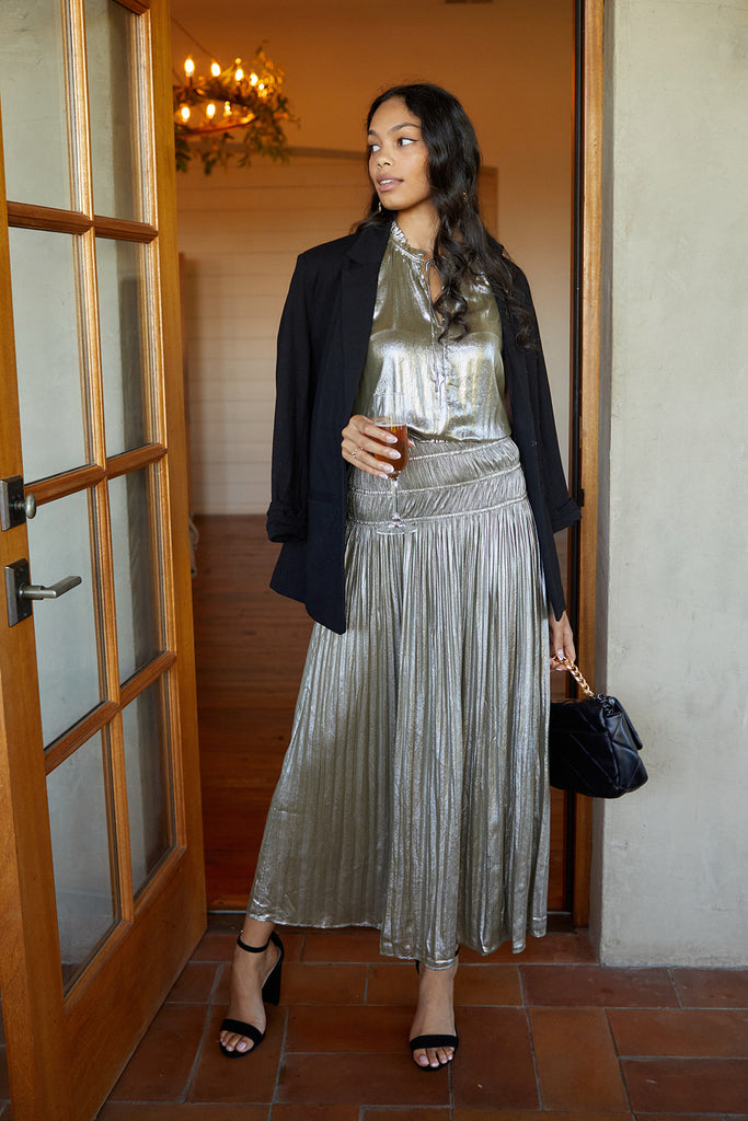 SALE - Warner Metallic Pleated Dress - fab'rik