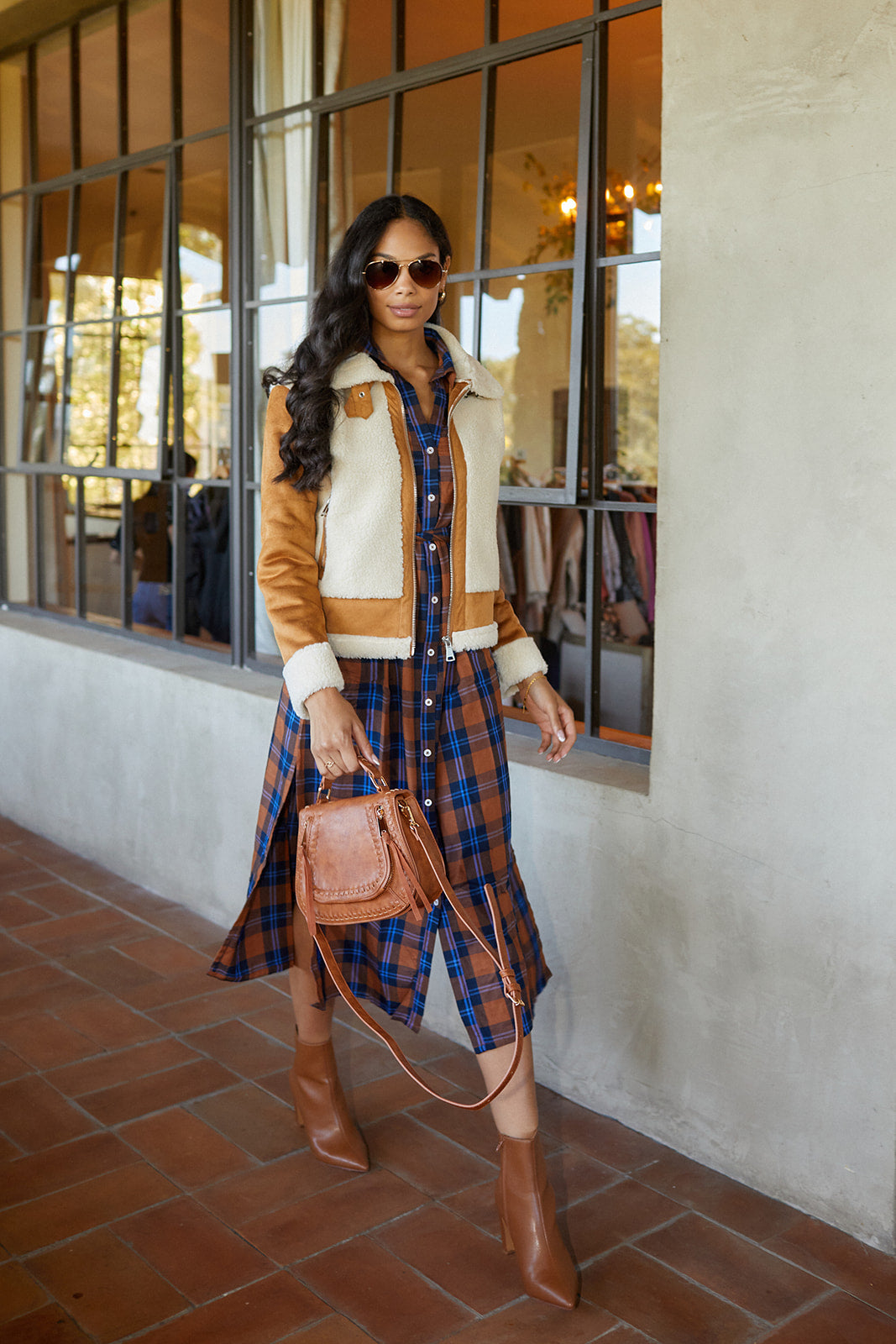 Flores Plaid Button Down Midi Dress - fab'rik