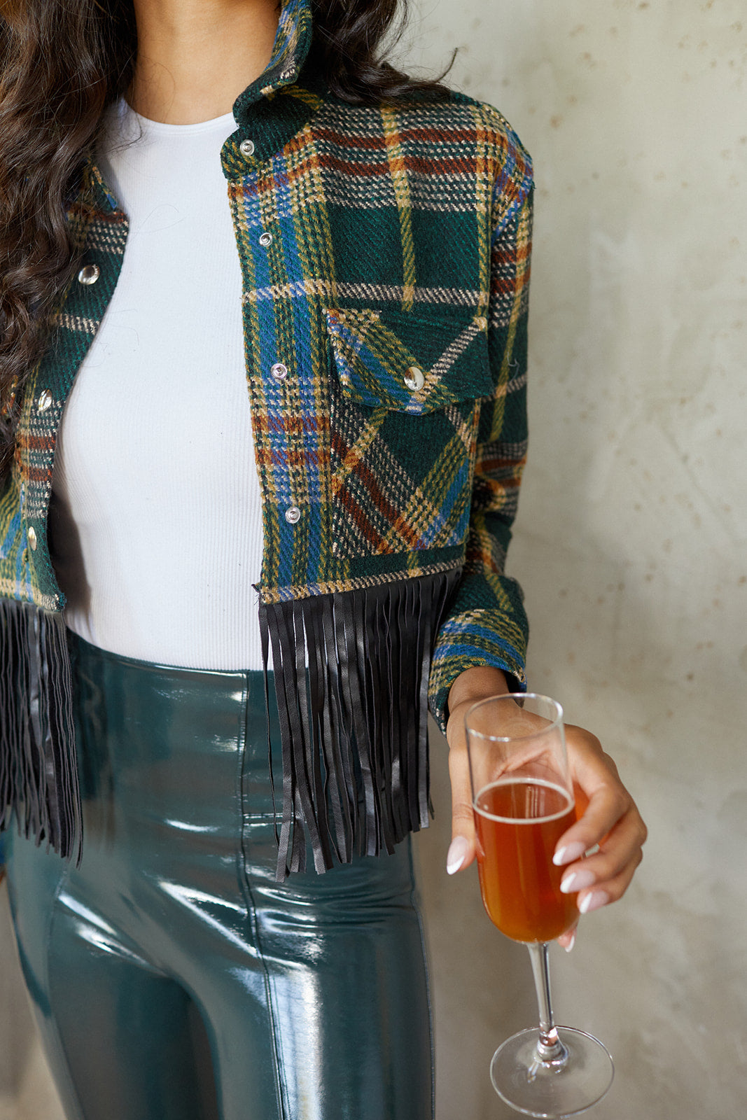 SALE - Blank NYC Cropped Plaid Fringe Hem Jacket - fab'rik