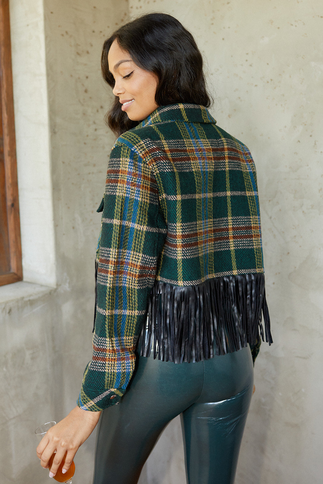 SALE - Blank NYC Cropped Plaid Fringe Hem Jacket - fab'rik