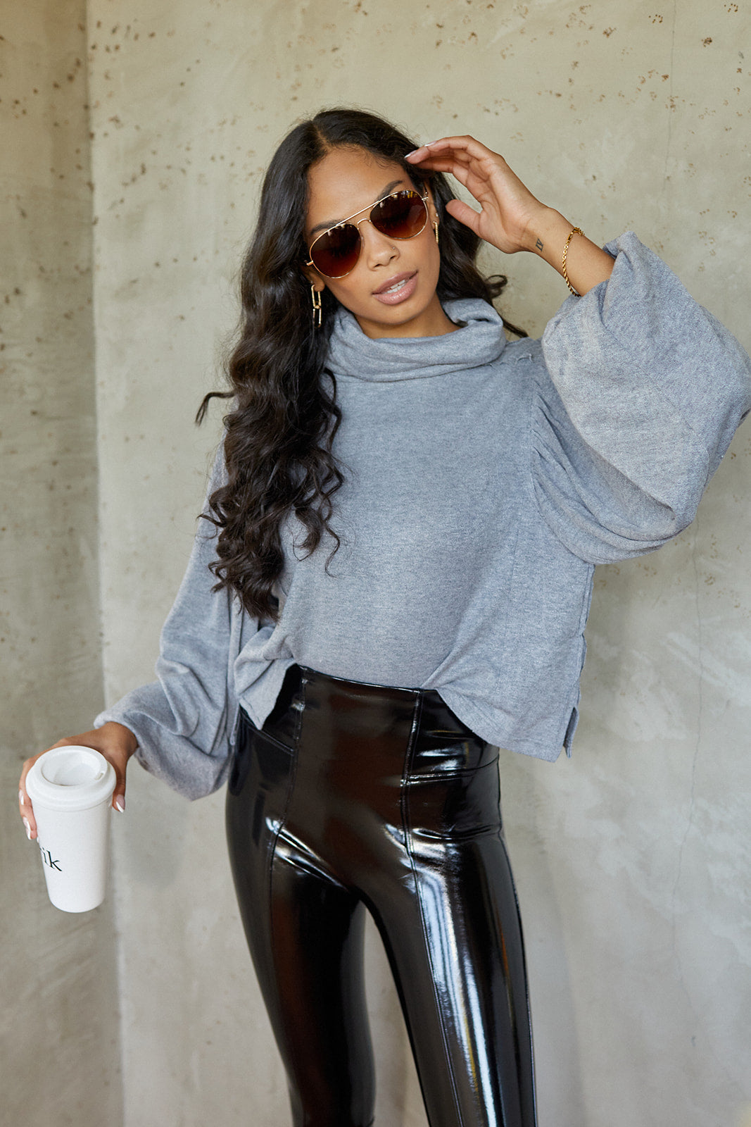 SALE - Graylie Puff Sleeve Cowl Neck Sweater - fab'rik