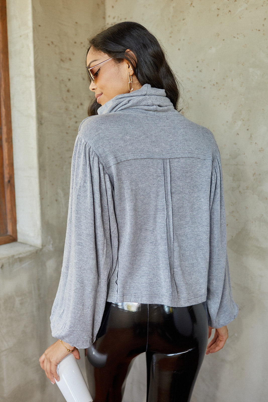SALE - Graylie Puff Sleeve Cowl Neck Sweater - fab'rik