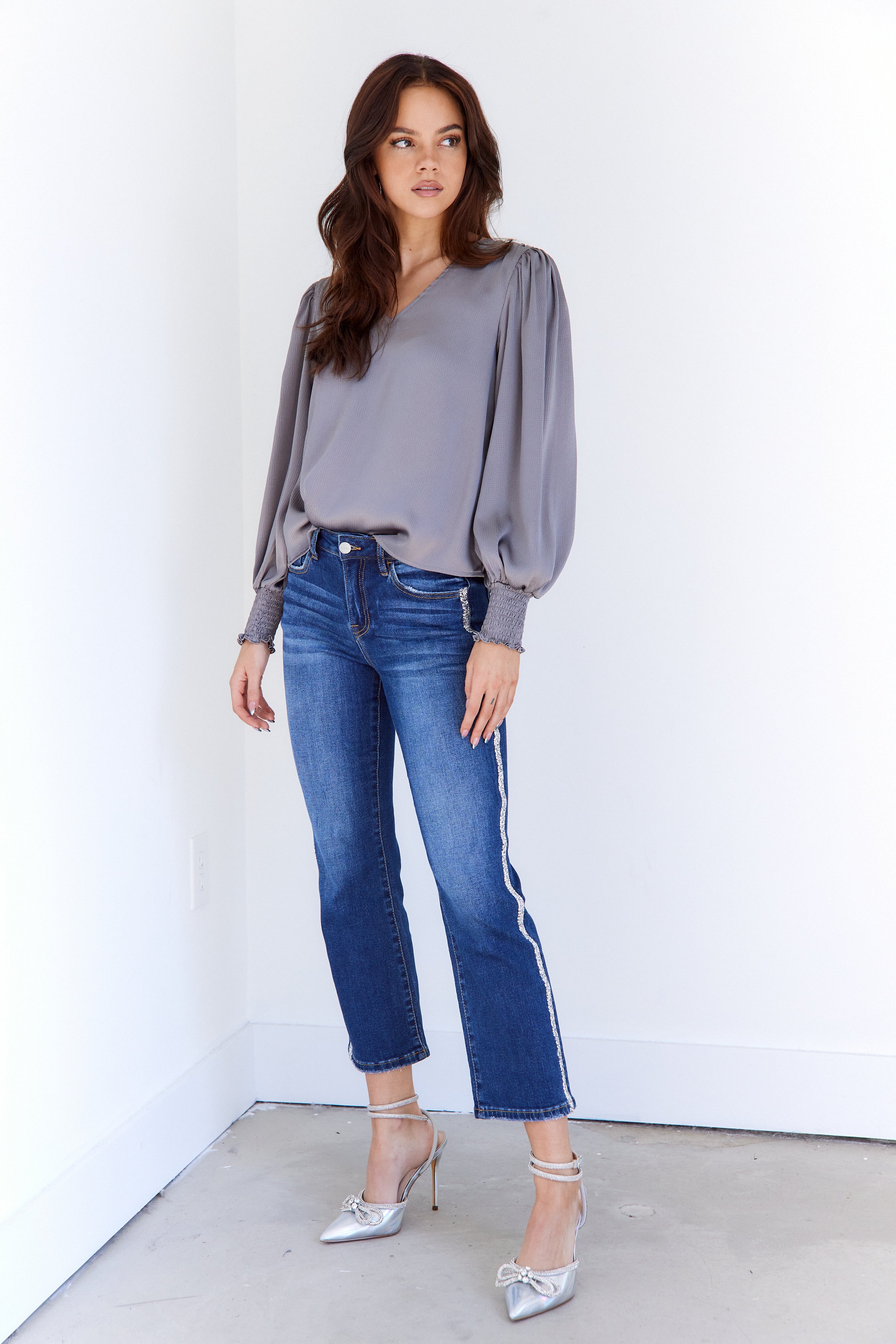 Blake Sequined Straight Leg High Waisted Jeans - fab'rik