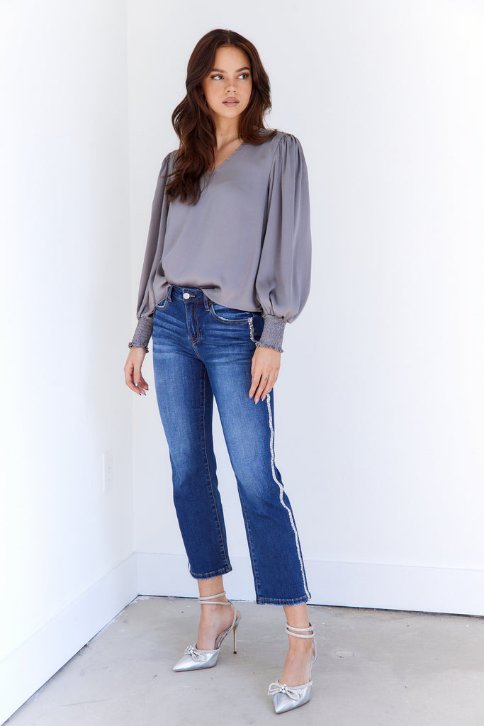 Blake Sequined Straight Leg High Waisted Jeans - fab'rik