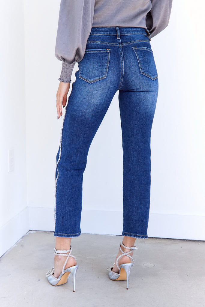 Blake Sequined Straight Leg High Waisted Jeans - fab'rik