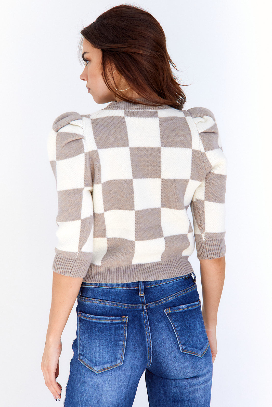 Colette Checkered Puff Sleeve Sweater - fab'rik