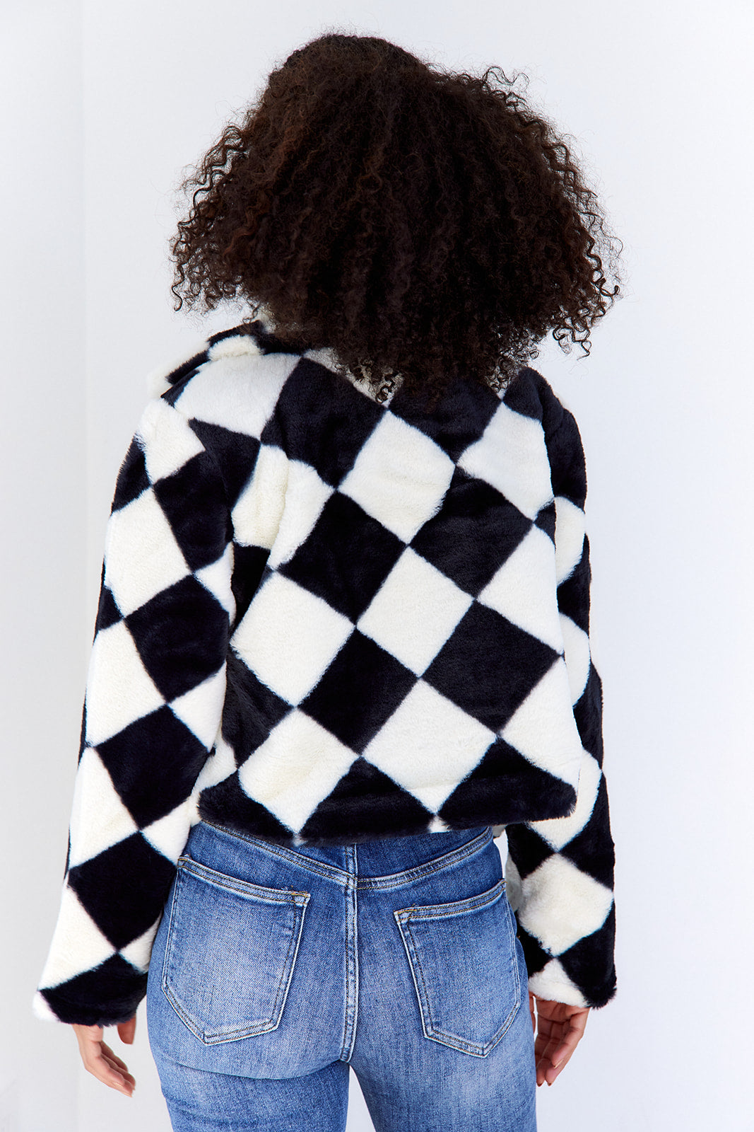 Amora Checkered Faux Fur Jacket - fab'rik