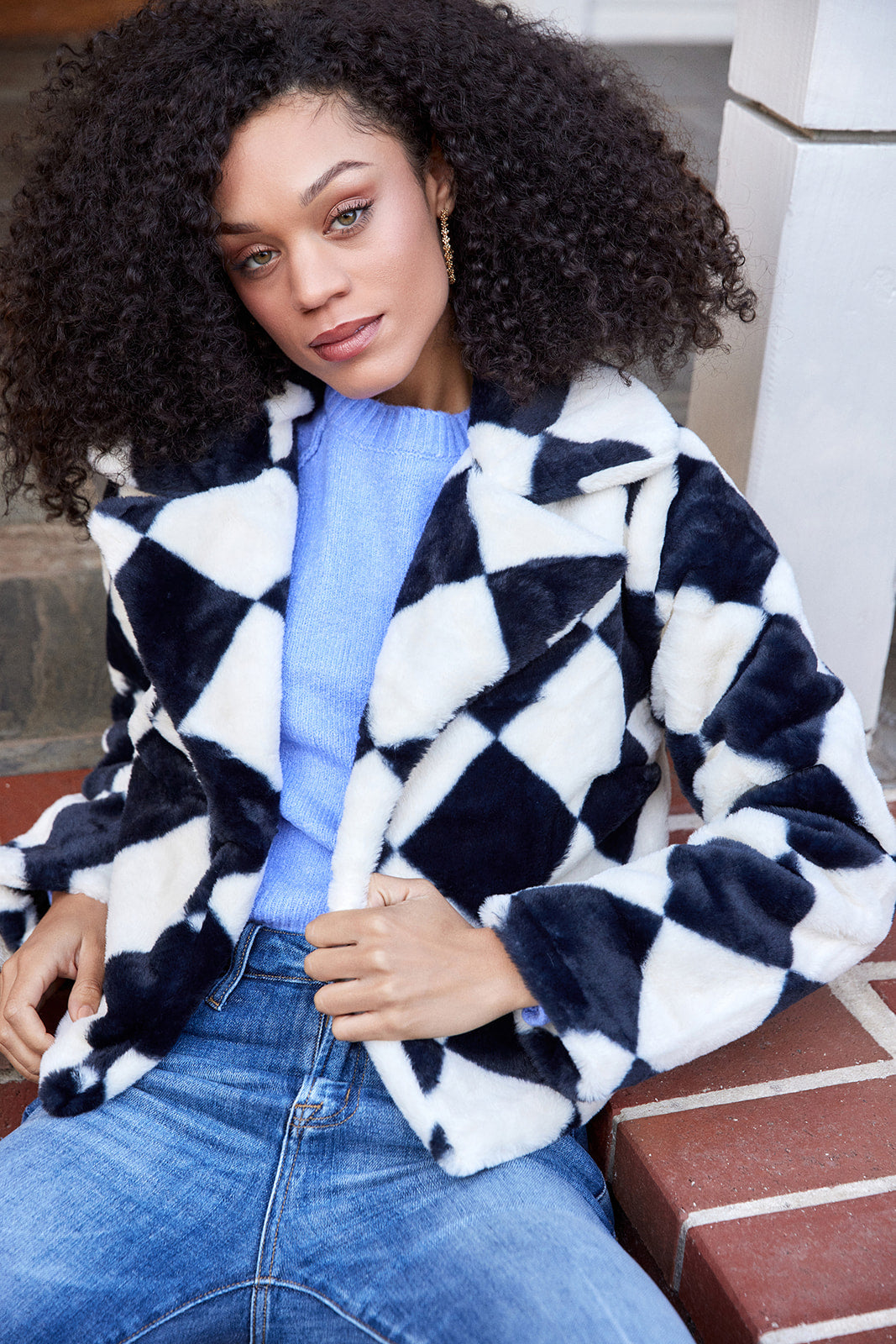 Amora Checkered Faux Fur Jacket - fab'rik