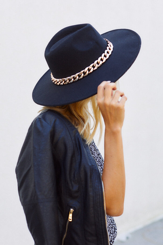 SALE - Palmer Chain Detail Wide Brim Hat - fab'rik