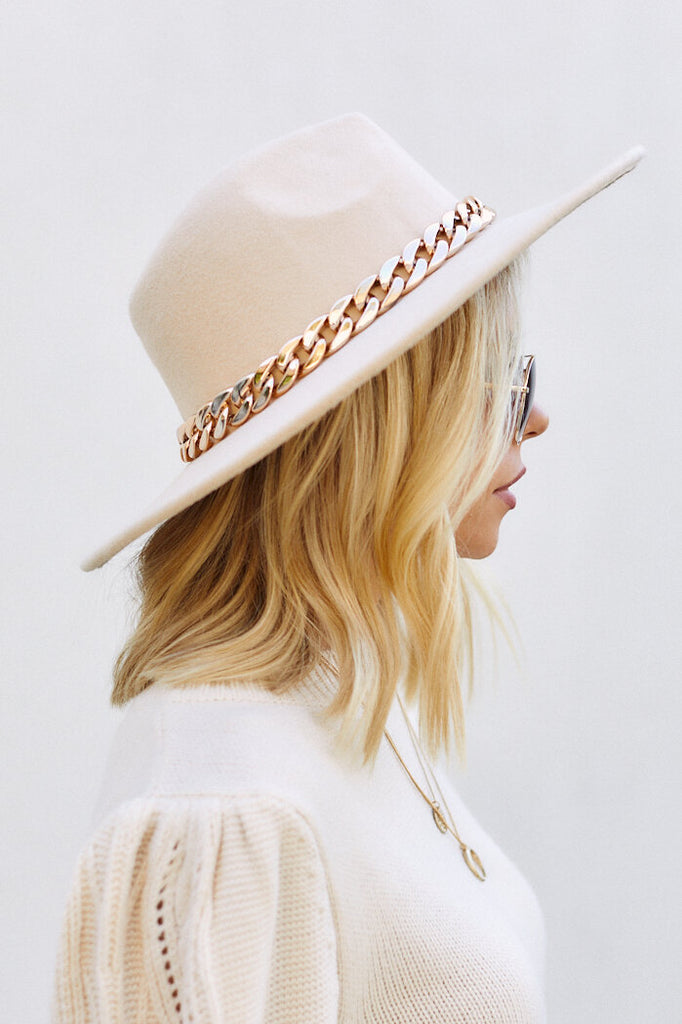 SALE - Palmer Chain Detail Wide Brim Hat - fab'rik