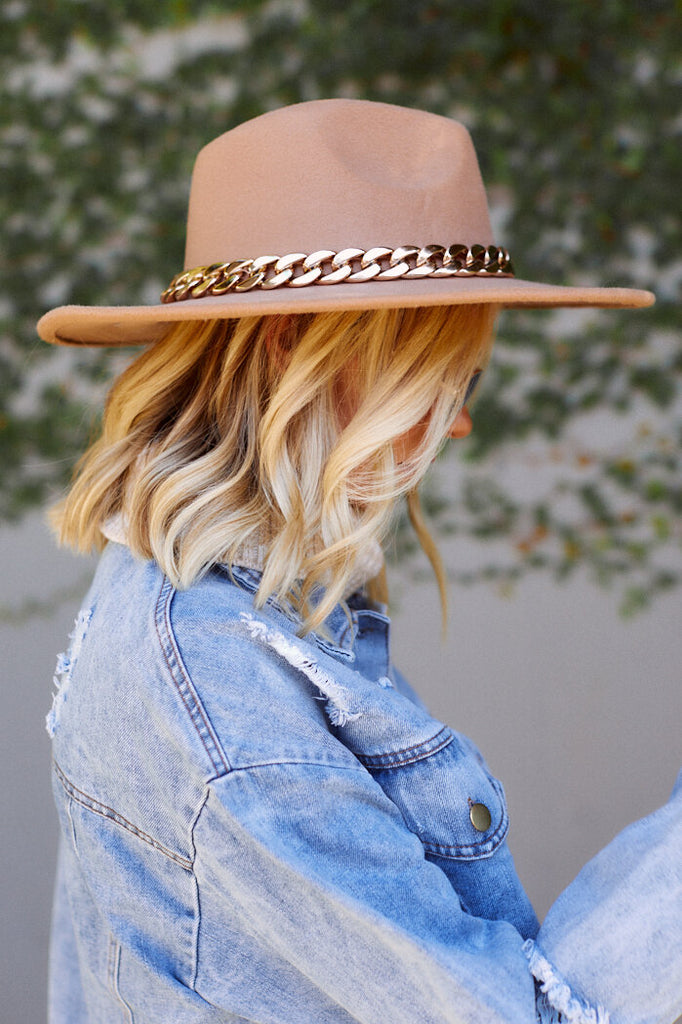 SALE - Palmer Chain Detail Wide Brim Hat - fab'rik