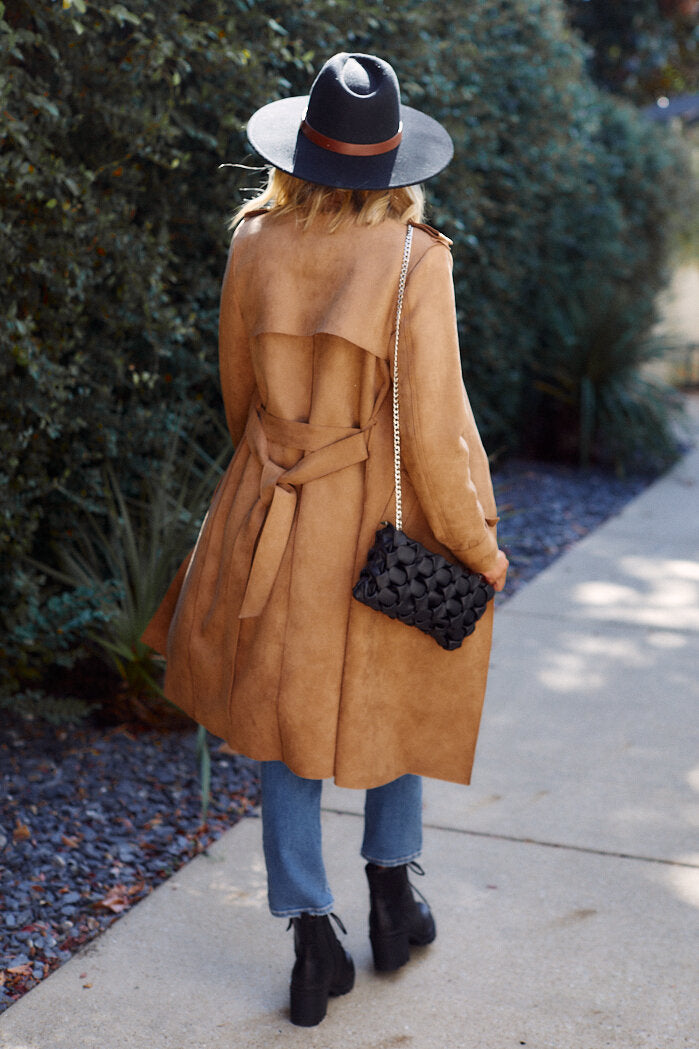 SALE - Lorissa Faux Suede Trench Coat - fab'rik