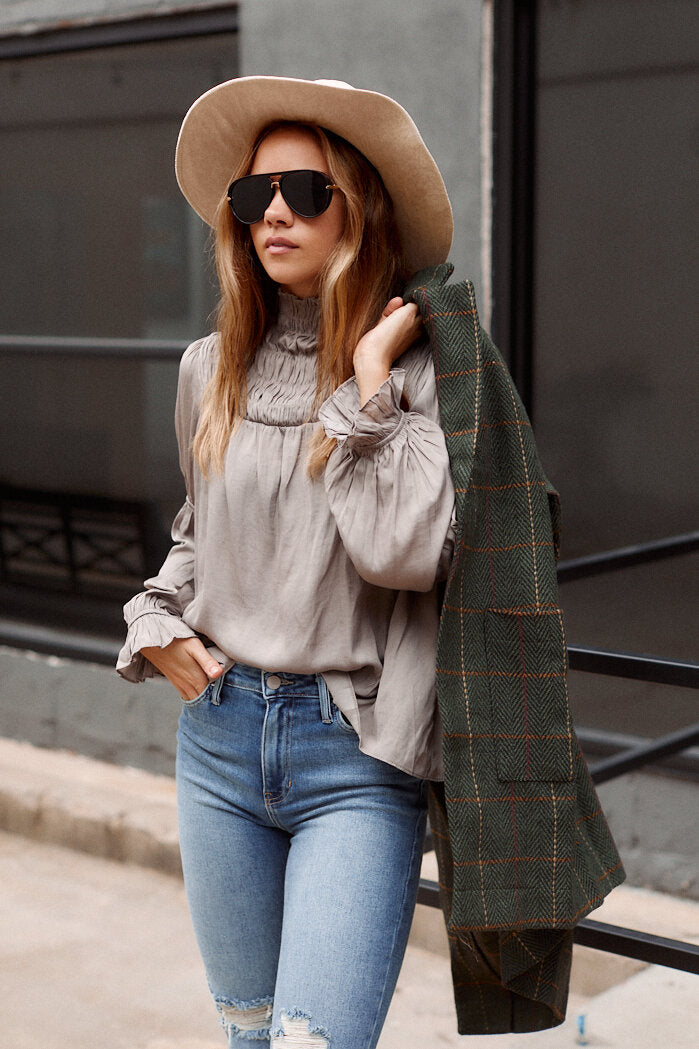 SALE - Larkyn High Neck Smocked Top - fab'rik