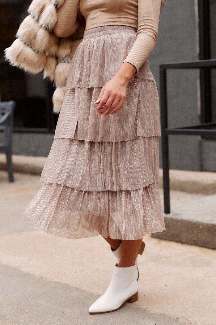 SALE - Karlan Tiered Metallic Midi Skirt - fab'rik
