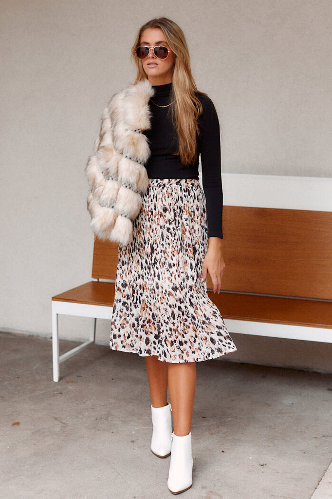 SALE - Allyson Leopard Print Midi Skirt - fab'rik