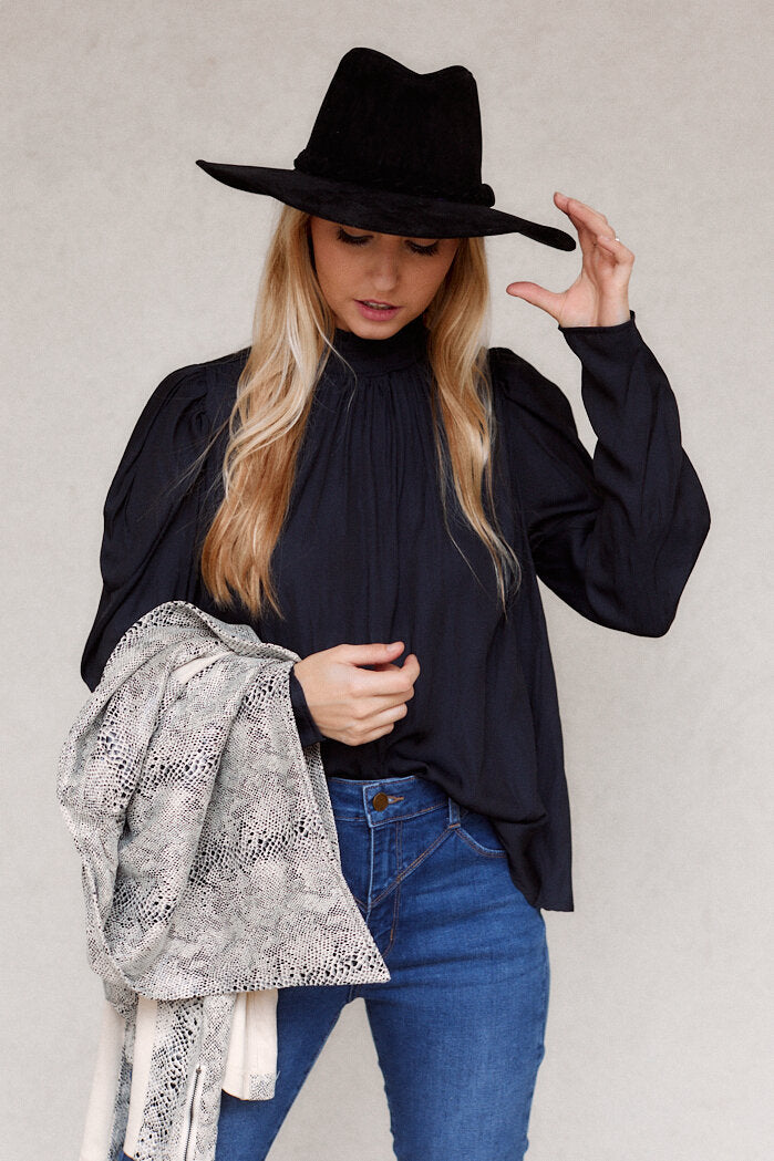 Minia Mock Neck Puff Sleeve Blouse - fab'rik