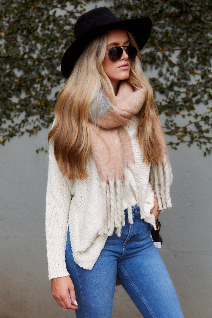SALE - Koma Colorblocked Fringe Scarf - fab'rik