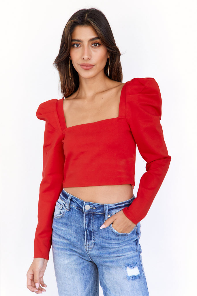 Kaylini Puff Sleeve Crop Top - fab'rik