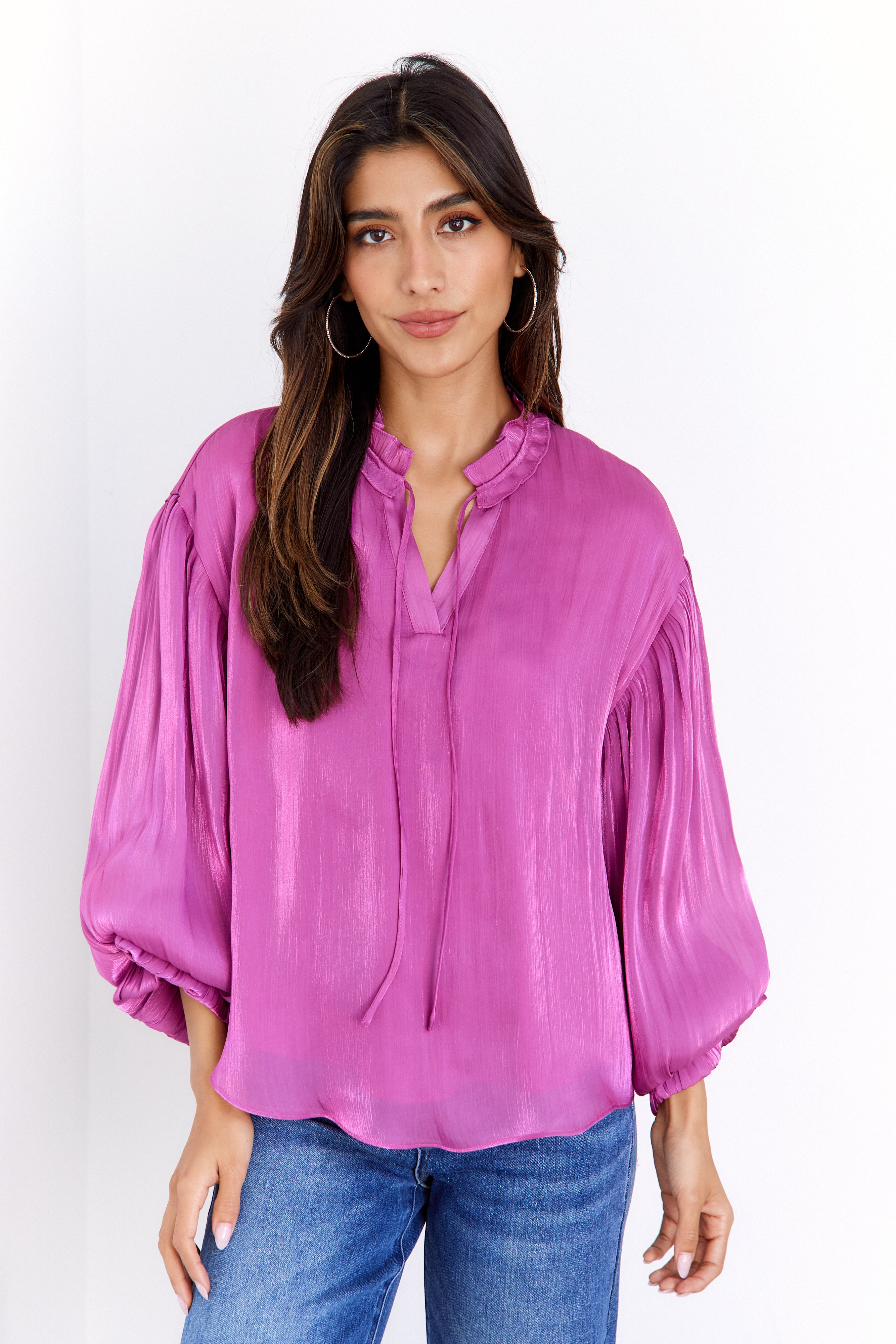 Oderra Shimmer Bubble Sleeve Blouse - fab'rik
