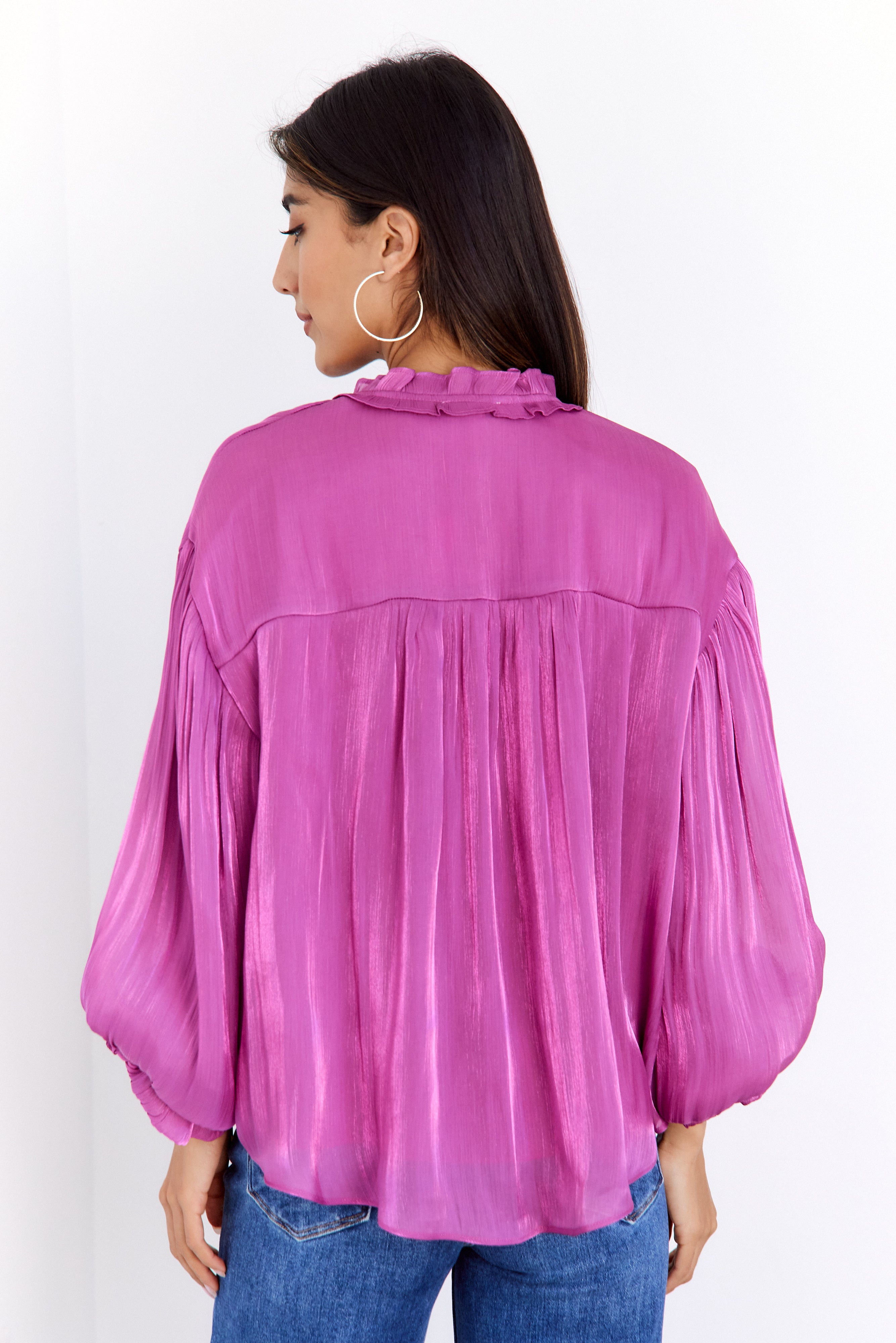Oderra Shimmer Bubble Sleeve Blouse - fab'rik
