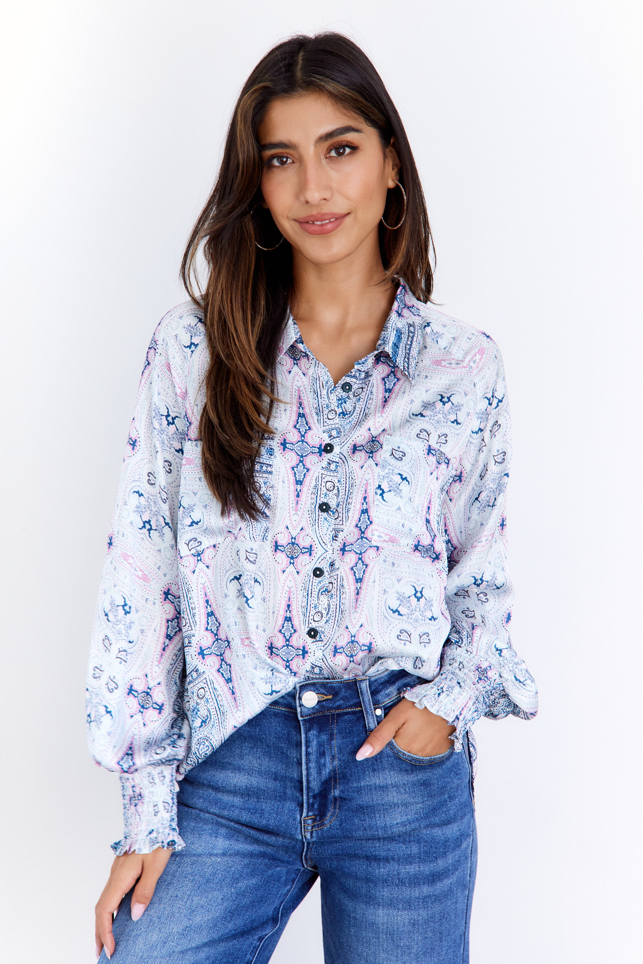 Ashton Printed Button Down Top - fab'rik