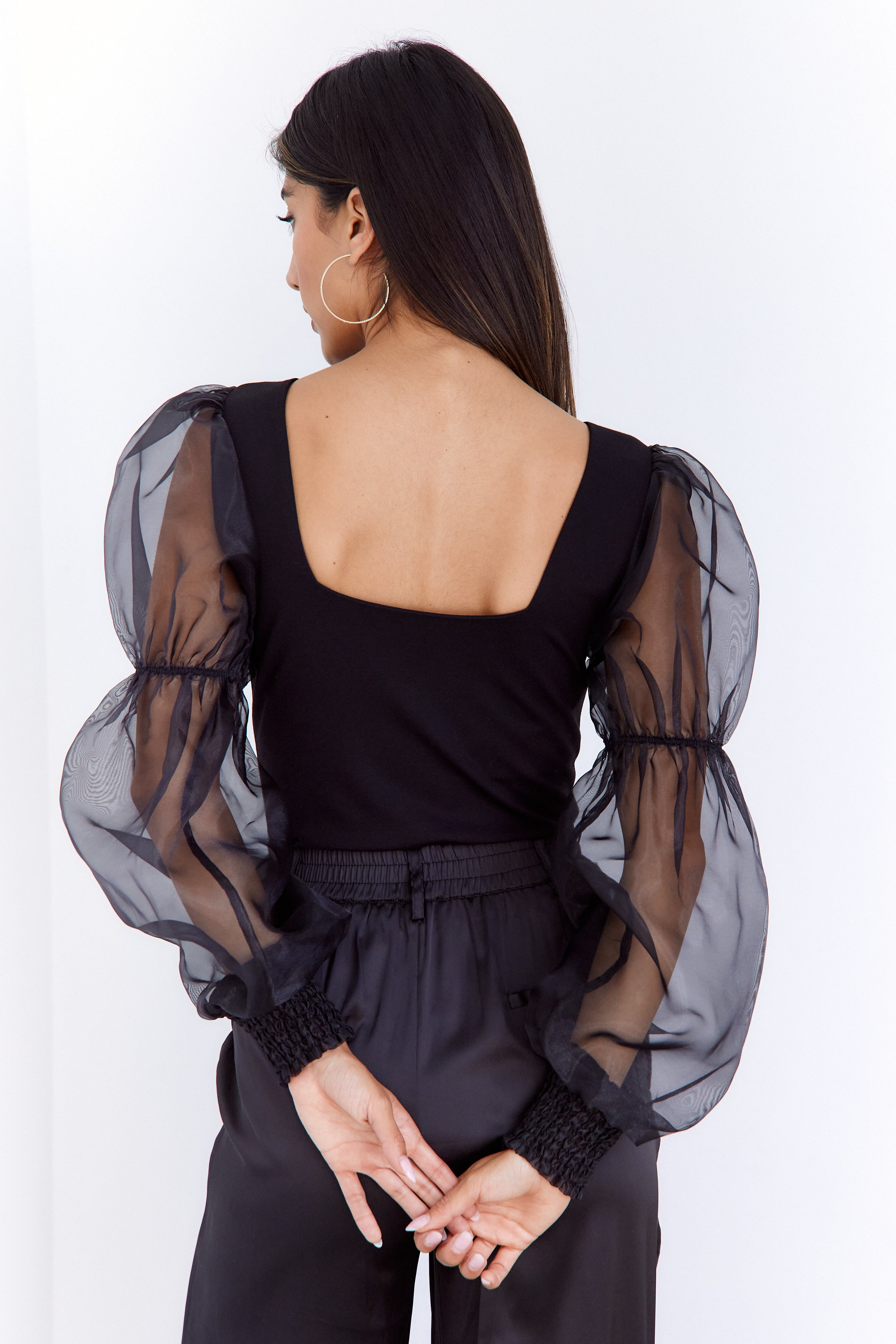 Aneesa Sheer Puff Sleeve Bodysuit - fab'rik