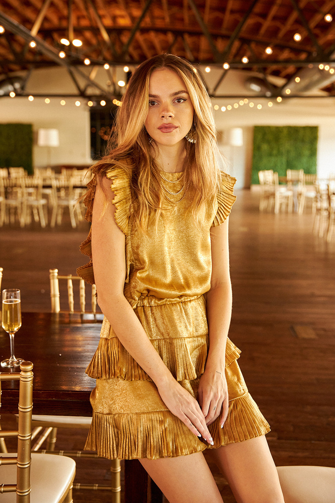SALE - Codi Pleated Detail Metallic Dress - fab'rik