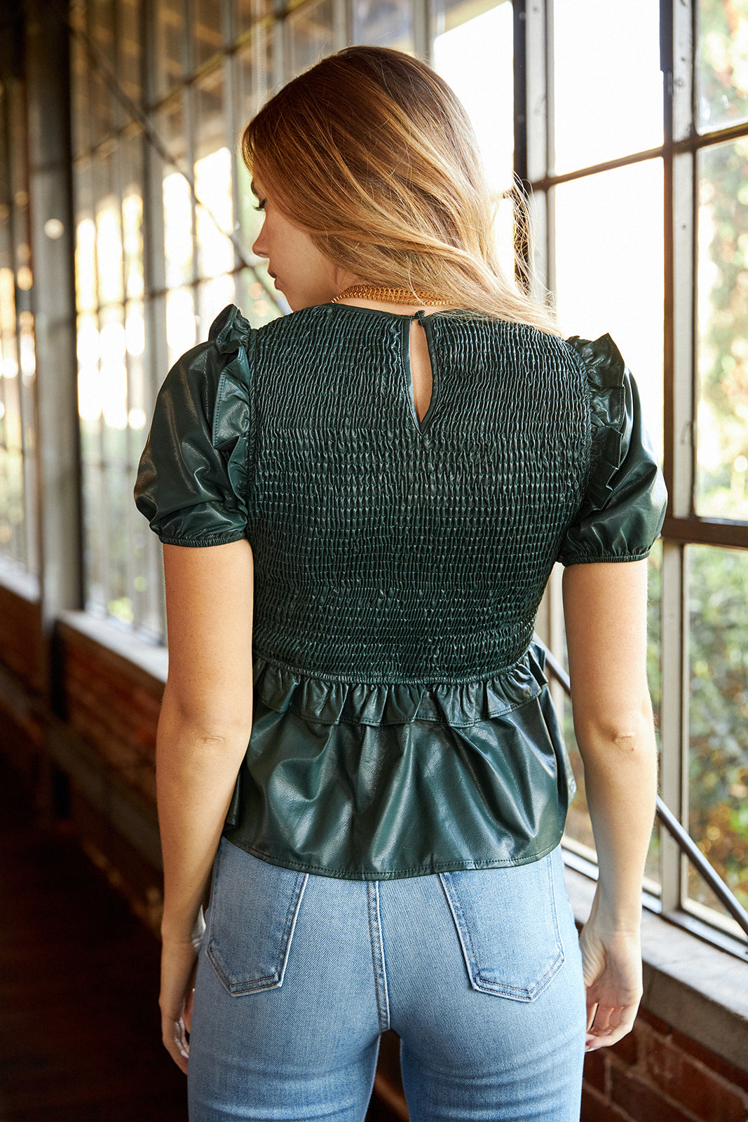 SALE - Marley Faux Leather Smocked Blouse - fab'rik