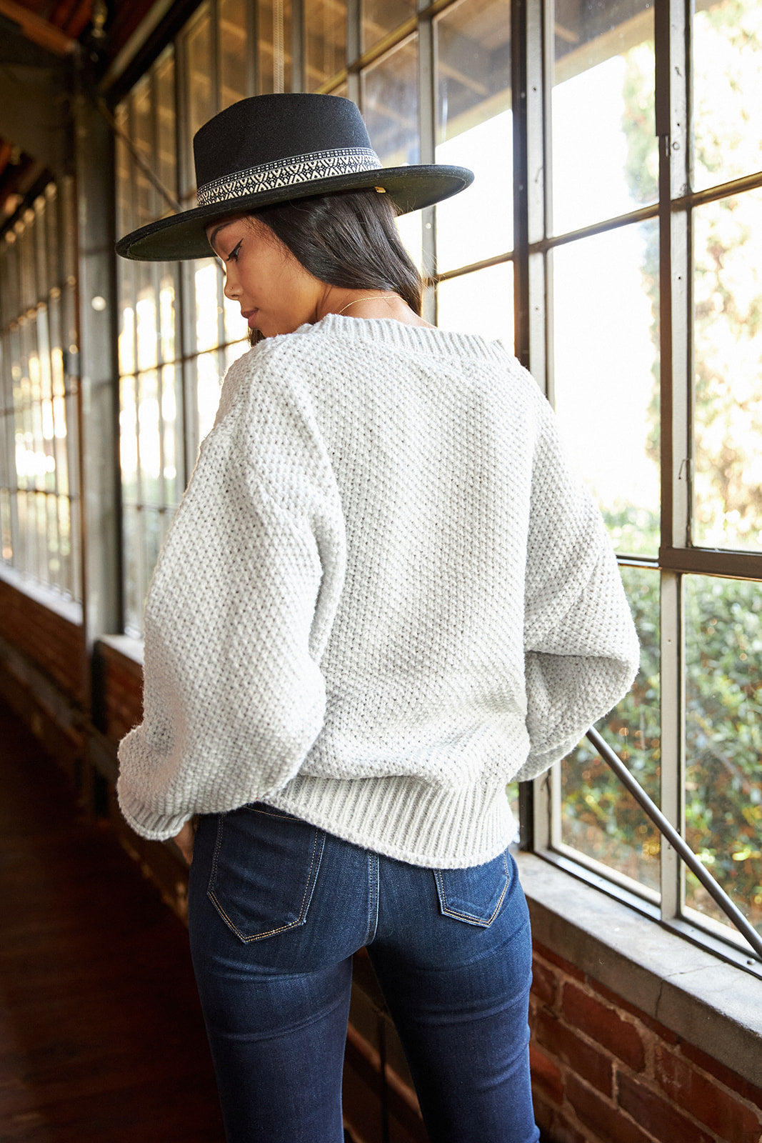 SALE - Kelsea V Neck Ribbed Hem Sweater - fab'rik
