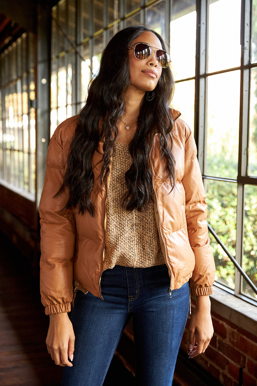 SALE - Caldwell Faux Leather Puffer Jacket - fab'rik
