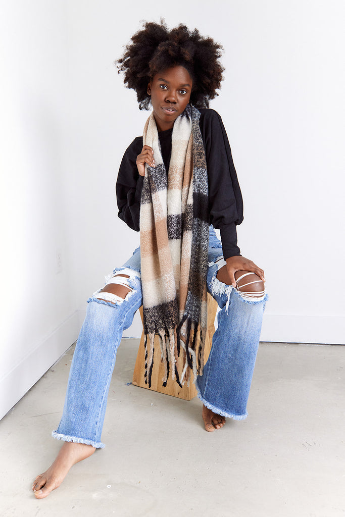 Myra Super Soft Plaid Fringe Scarf - fab'rik