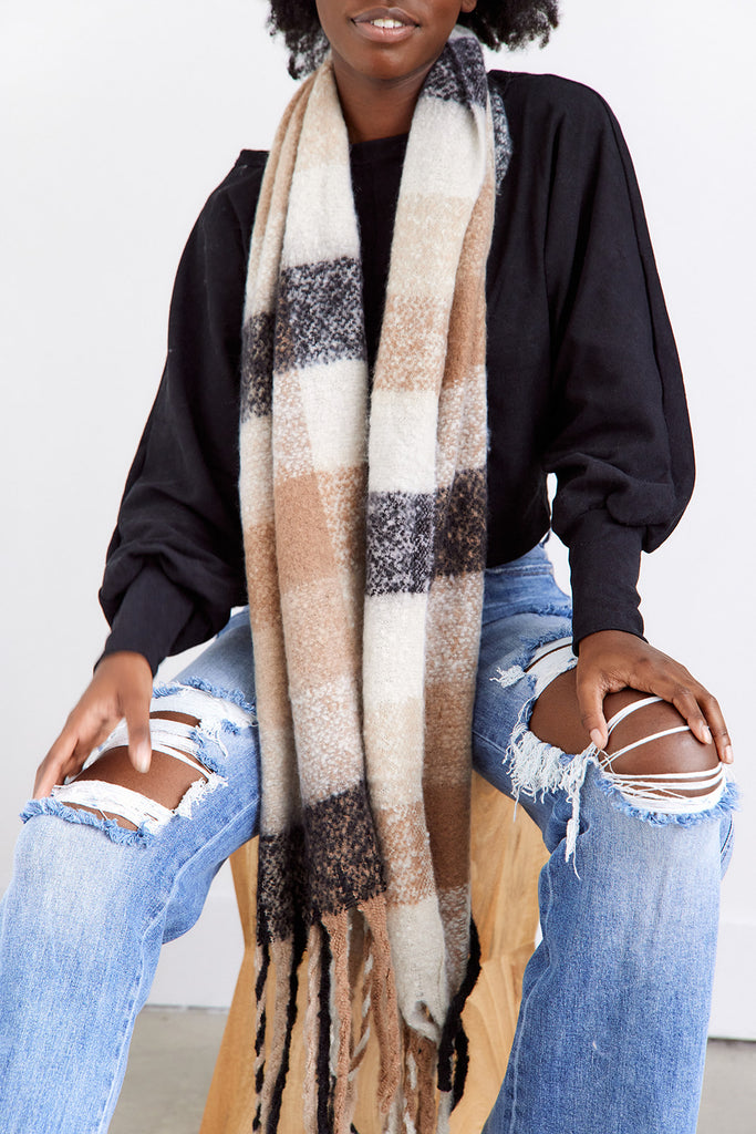 Myra Super Soft Plaid Fringe Scarf - fab'rik