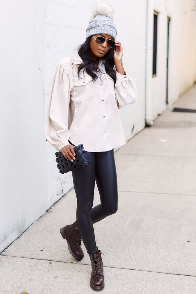 SALE - Vicki Puff Sleeve Button Down Top - fab'rik