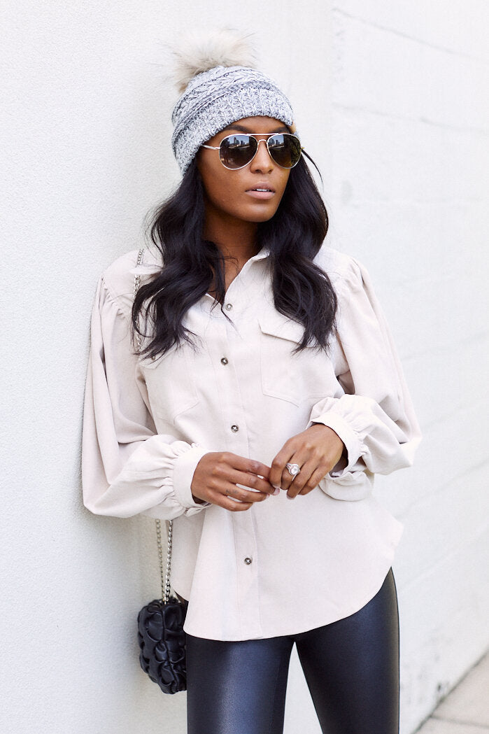 SALE - Vicki Puff Sleeve Button Down Top - fab'rik