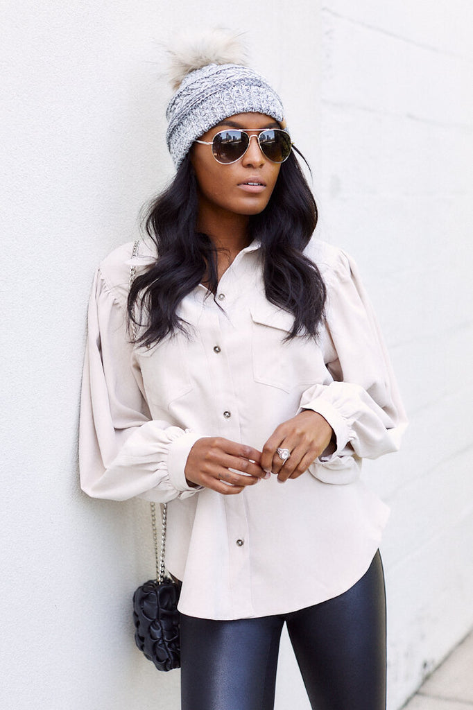 SALE - Vicki Puff Sleeve Button Down Top - fab'rik