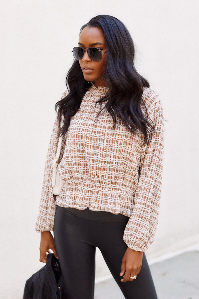SALE - Maris Smocked Waist Plaid Blouse - fab'rik